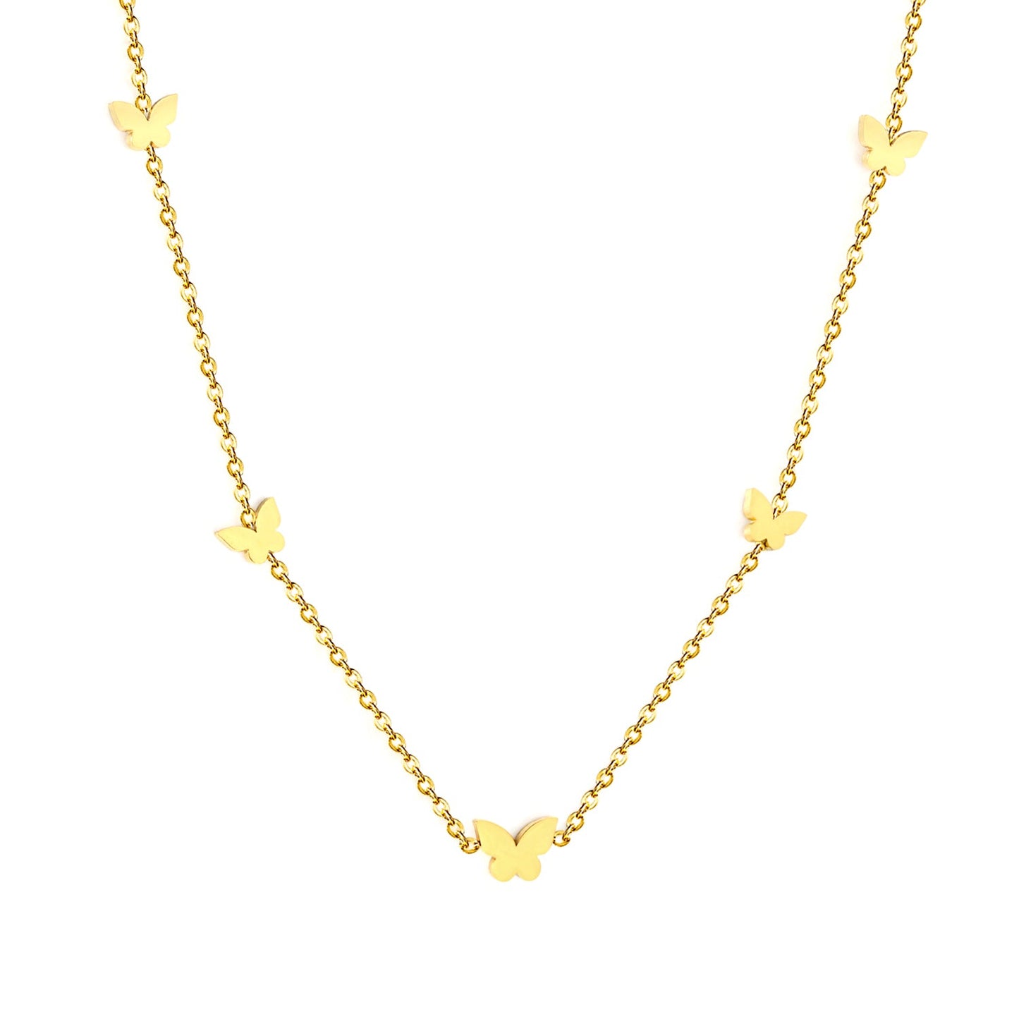 6.7*5mm Large+5.3*4.2mm Small Butterfly Fittings 0.3 Cross Chain*45+5cm+6mm Round Plaque Necklace Golden asonjewelry