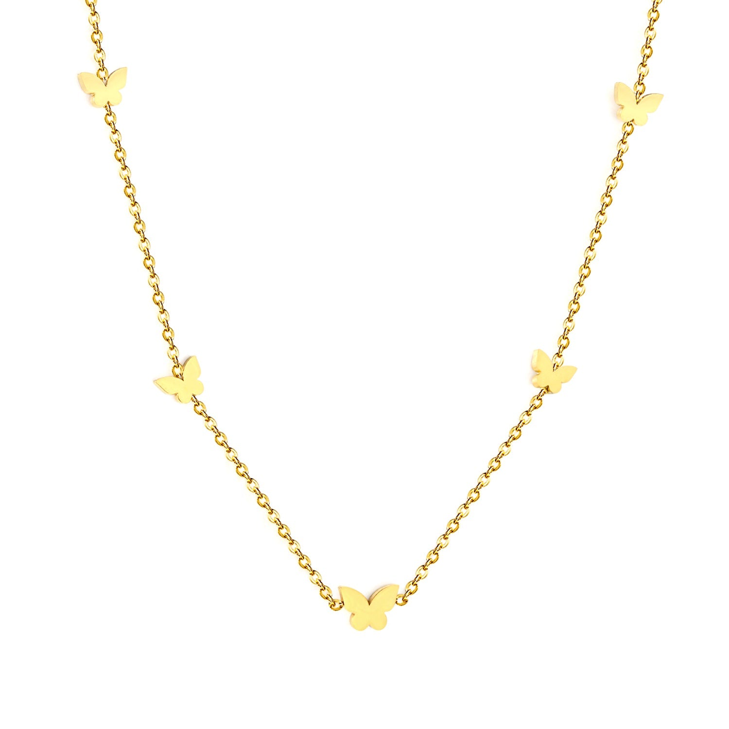 6.7*5mm Large+5.3*4.2mm Small Butterfly Fittings 0.3 Cross Chain*45+5cm+6mm Round Plaque Necklace Golden asonjewelry