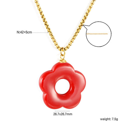 26.7mm Resin White/Red/Blue/Yellow/Coffee/Pink/Peacock Blue/Peacock Green Wreath Pendant 2.0 Square Pearl Chain*40+5cm+6mm Round Plaque Necklace GOLDEN asonjewelry