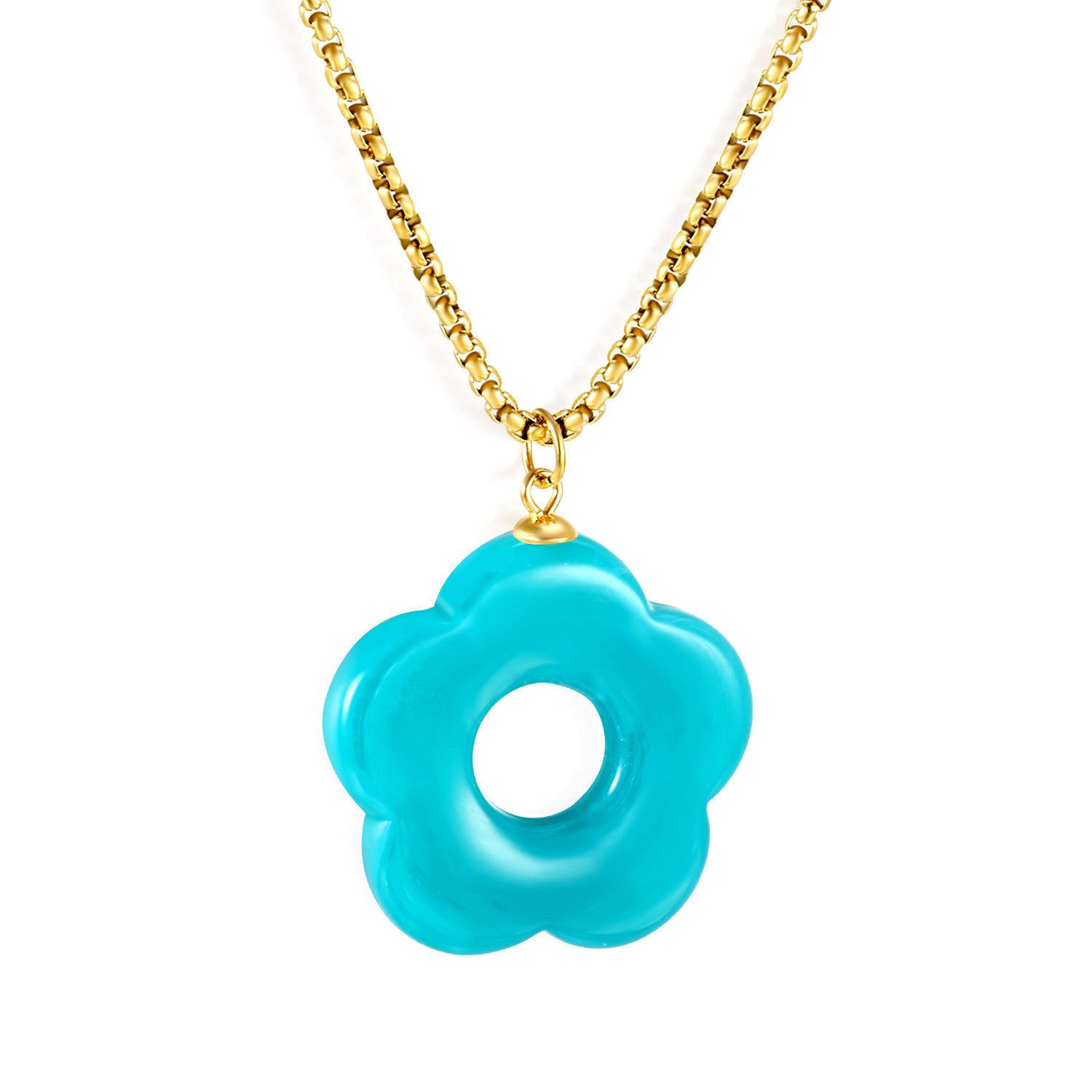 26.7mm Resin White/Red/Blue/Yellow/Coffee/Pink/Peacock Blue/Peacock Green Wreath Pendant 2.0 Square Pearl Chain*40+5cm+6mm Round Plaque Necklace GOLDEN asonjewelry