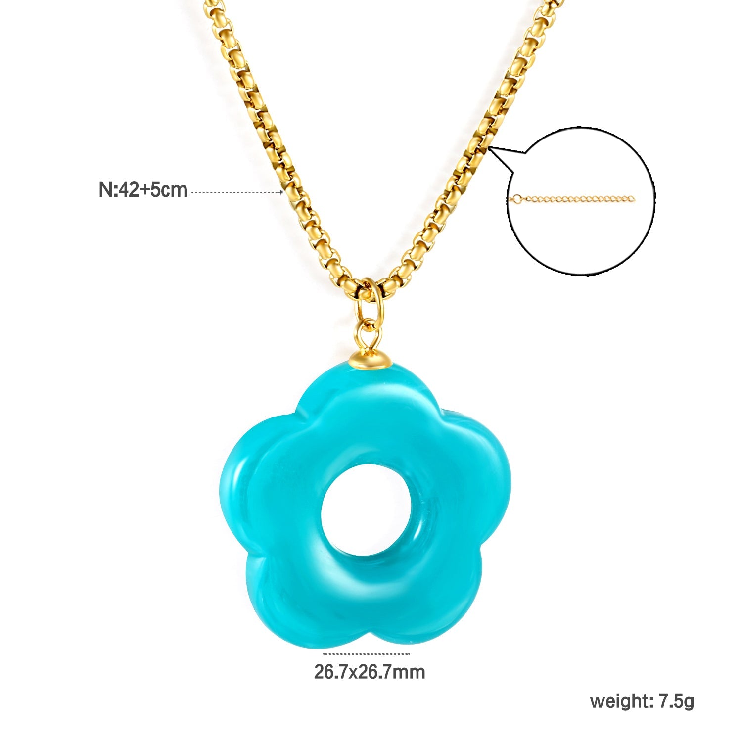 26.7mm Resin White/Red/Blue/Yellow/Coffee/Pink/Peacock Blue/Peacock Green Wreath Pendant 2.0 Square Pearl Chain*40+5cm+6mm Round Plaque Necklace GOLDEN asonjewelry