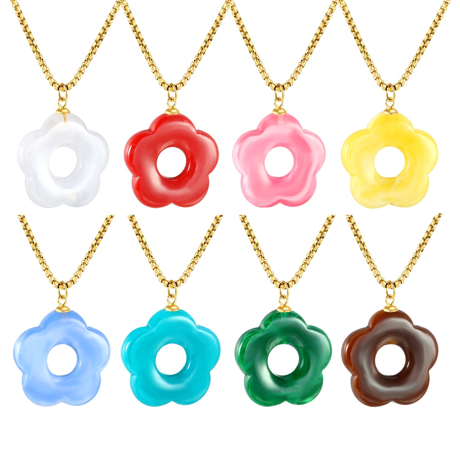 26.7mm Resin White/Red/Blue/Yellow/Coffee/Pink/Peacock Blue/Peacock Green Wreath Pendant 2.0 Square Pearl Chain*40+5cm+6mm Round Plaque Necklace GOLDEN asonjewelry