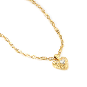 15.6*20mm lava heart white/red diamond pendant 3mm water wave chain 40+5cm + 6mm round tag necklace Gold color