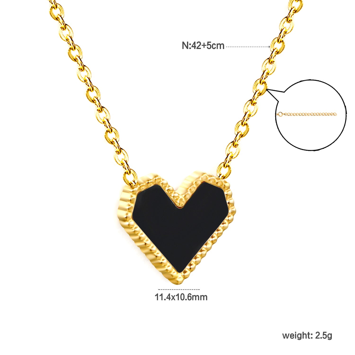 11.4*10.6mm Heart Shape Sticky White/Black/Red Acrylic Pendant 42+5cm+6mm Round Plaque Necklace Golden asonjewelry
