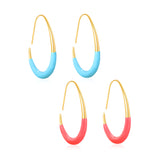 29*39.2mm Egg-Shaped Hoop Earrings Gold Drip Rose Red Drip Light Blue