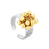 9.4mm high, color-matched French-style fringed round bead open ring, steel color, interwoven gold