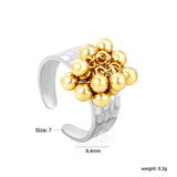9.4mm high, color-matched French-style fringed round bead open ring, steel color, interwoven gold