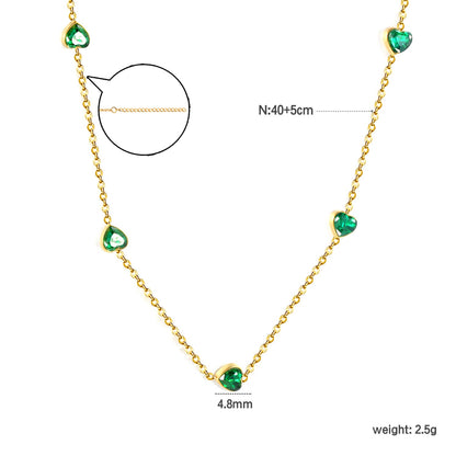 4.8mm Heart Emerald Zirconia Accessories 0.3 Cross Chain*40+5cm+6mm Round Plaque Necklace Gold asonjewelry