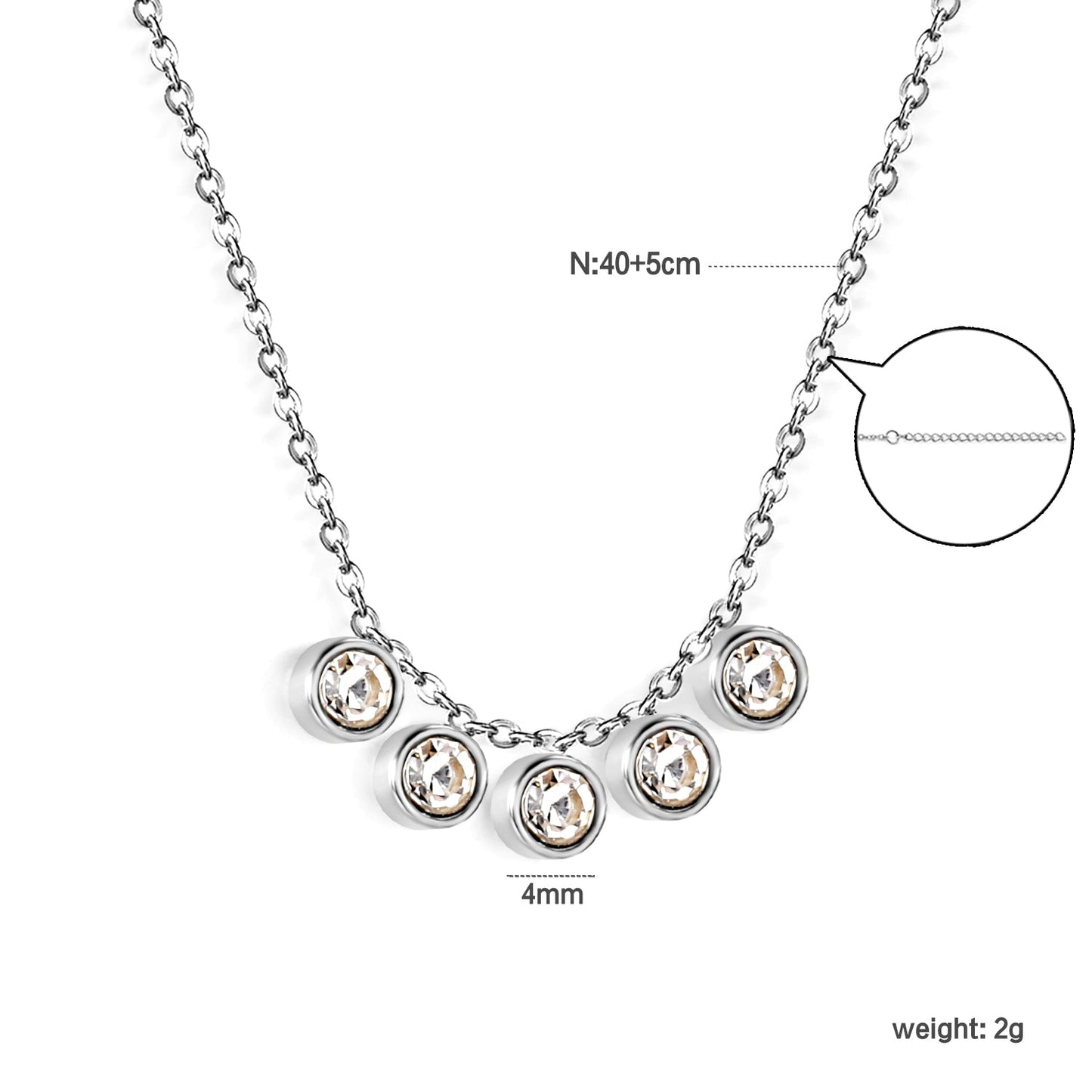 4mm Cylindrical white zirconium accessories 0.3 cross chain *40+5cm+6mm round plate necklace steel color/golden asonjewelry