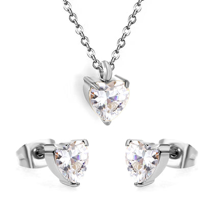 Heart-Shaped Zirconia Set Gold/Steel Earrings: 6mm Pendant: 6mm 0.3mm Cross Chain 40+5cm + 6mm Round Tag asonjewelry