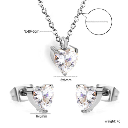 Heart-Shaped Zirconia Set Gold/Steel Earrings: 6mm Pendant: 6mm 0.3mm Cross Chain 40+5cm + 6mm Round Tag asonjewelry