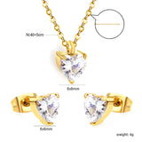 Heart-shaped white zirconium set Gold-colored earrings: 6mm Pendant: 6mm 0.3 cross chain * 40 +5cm +6mm round plate