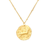 20.5*21.5mm constellation pendant with 0.4 side-mounted gemstone chain, 40+5cm+6mm round tail tag, necklace, gold color