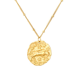 20.5*21.5mm constellation pendant with 0.4 side-mounted gemstone chain, 40+5cm+6mm round tail tag, necklace, gold color