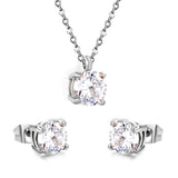 Round Zirconia Set Gold/Steel Earrings: 7mm Pendant: 7mm 0.3mm Cross Chain 40+5cm + 6mm Round Tag