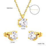 Round Zirconia Set Gold/Steel Earrings: 7mm Pendant: 7mm 0.3mm Cross Chain 40+5cm + 6mm Round Tag