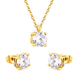 Round Zirconia Set Gold/Steel Earrings: 7mm Pendant: 7mm 0.3mm Cross Chain 40+5cm + 6mm Round Tag