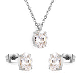 Oval Zirconia Set Gold/Steel Tone Studs: 6*8mm Pendant: 6*8mm 0.3ct Cross Chain 40+5cm + 6mm Round Tag