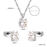 Oval Zirconia Set Gold/Steel Tone Studs: 6*8mm Pendant: 6*8mm 0.3ct Cross Chain 40+5cm + 6mm Round Tag