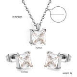 Square Zirconia Set Gold/Steel Tone Studs: 7mm Pendant: 7mm 0.3ct Cross Chain 40+5cm + 6mm Round Tag