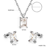Rectangular White Zircon Set Gold/Steel Earrings: 5*7mm Pendant: 5*7mm 0.3mm Cross Chain 40+5cm + 6mm Round Tag