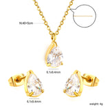 Teardrop White Zircon Set Gold/Steel-Tone Studs: 6.1*9.4mm Pendant: 6.1*9.4mm 0.3ct Cross Chain 40+5cm + 6mm Round Tag