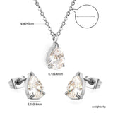 Teardrop White Zircon Set Gold/Steel-Tone Studs: 6.1*9.4mm Pendant: 6.1*9.4mm 0.3ct Cross Chain 40+5cm + 6mm Round Tag