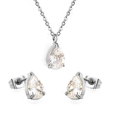 Teardrop White Zircon Set Gold/Steel-Tone Studs: 6.1*9.4mm Pendant: 6.1*9.4mm 0.3ct Cross Chain 40+5cm + 6mm Round Tag