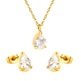 Teardrop White Zircon Set Gold/Steel-Tone Studs: 6.1*9.4mm Pendant: 6.1*9.4mm 0.3ct Cross Chain 40+5cm + 6mm Round Tag
