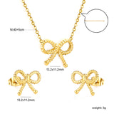 Bow Set Steel Color Earrings:13.2*11.2mm Necklace:13.2*11.2mm0.3 Cross Chain*40+5cm+6mm Round Plaque