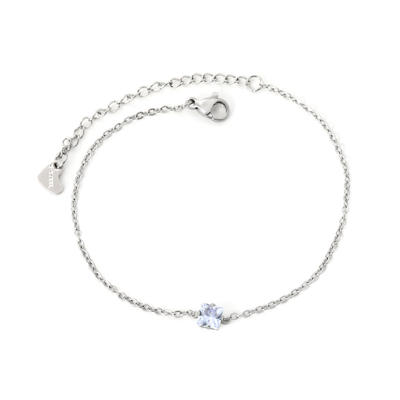 5.6mm square white diamond 18+5cm+7.7*5.7mm heart-shaped pendant bracelet in steel color