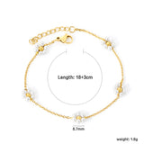 5 steel beads + 6 white pearl-shaped 18+3cm bracelet in gold color