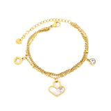 Cylinder white diamond + lucky star + heart-shaped white shell bead chain double bracelet 17 + 5cm + 6mm bracelet, gold color