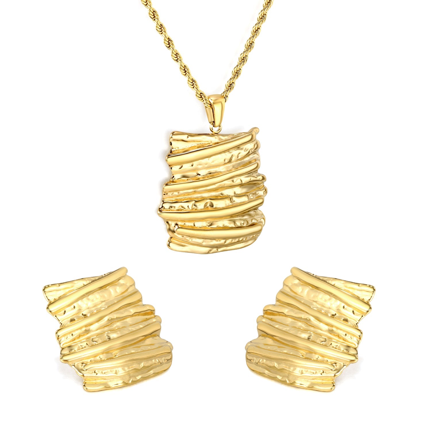 Bark set Gold-colored earrings: 27.3*28.5mm Pendant: 27.3*28.5mm 2.0 twist chain*40+5cm+6mm round tags asonjewelry