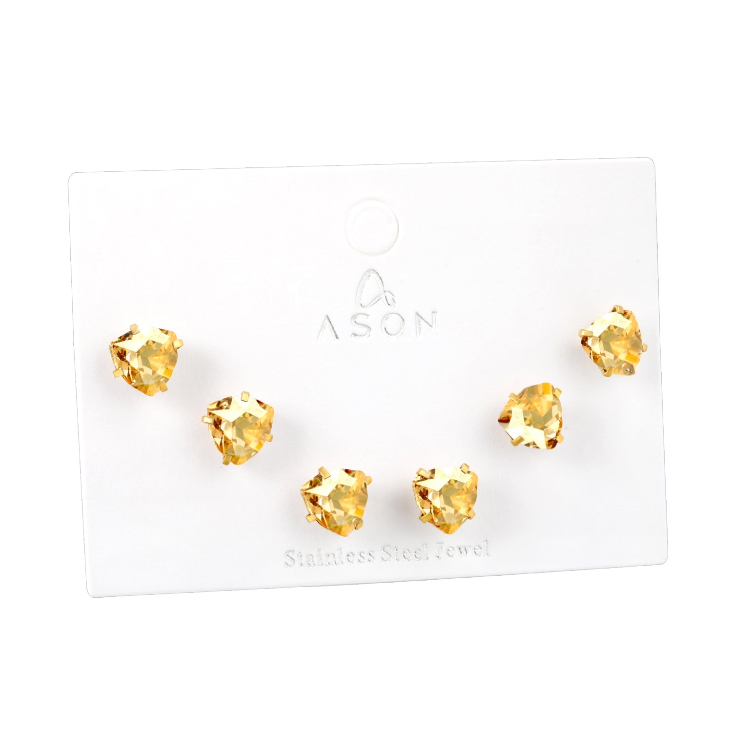 3 pairs of white/mineral black/red/light pink/champagne color 7mm equilateral triangle diamond earrings set Gold color asonjewelry