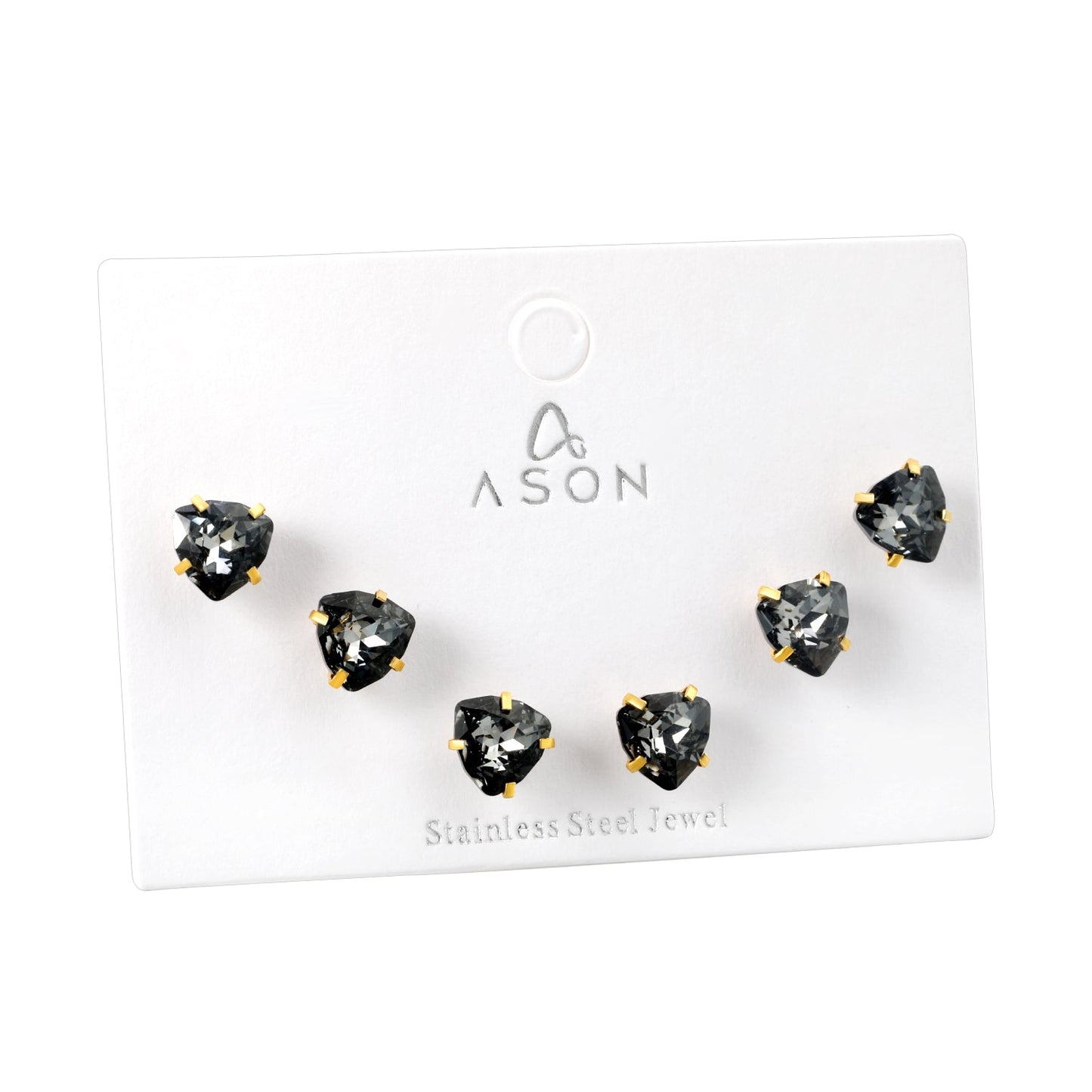 3 pairs of white/mineral black/red/light pink/champagne color 7mm equilateral triangle diamond earrings set Gold color asonjewelry