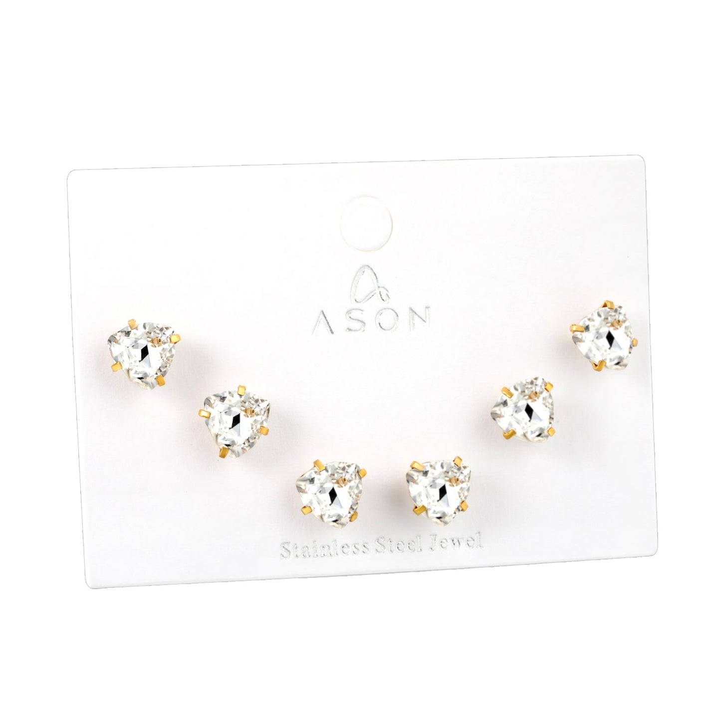 3 pairs of white/mineral black/red/light pink/champagne color 7mm equilateral triangle diamond earrings set Gold color asonjewelry