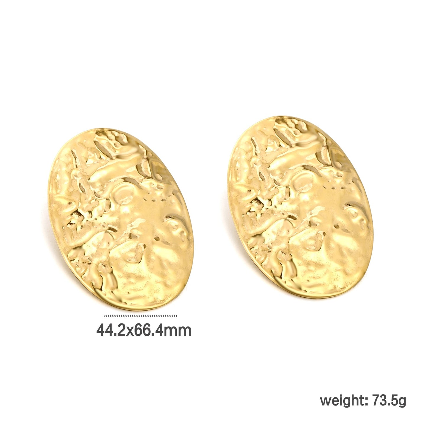 46.2*66.4mm shield textured face earrings gold color asonjewelry