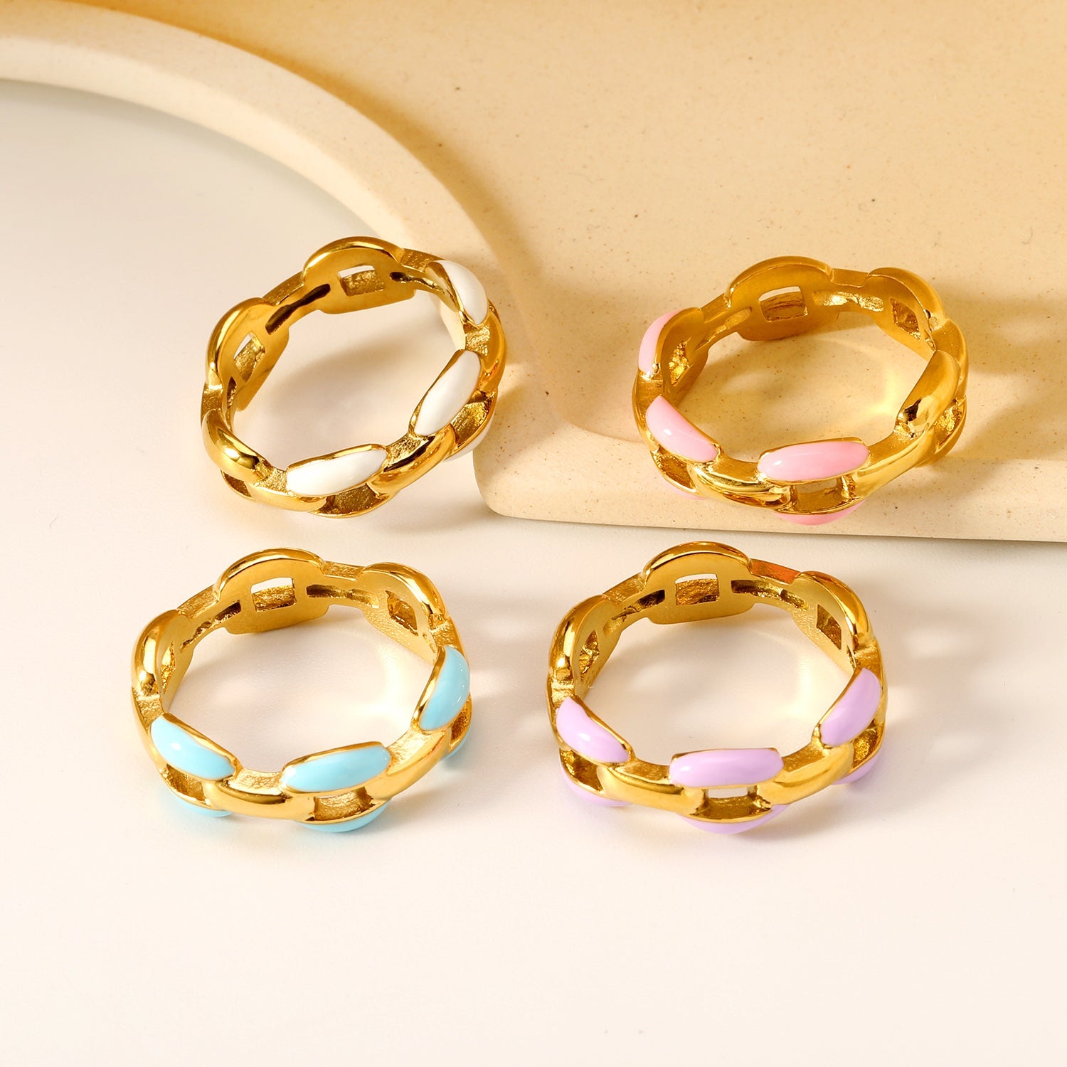 Height 6.5mm Ring-White/Purple/Pink/Blue Oil Drops Gold Color asonjewelry