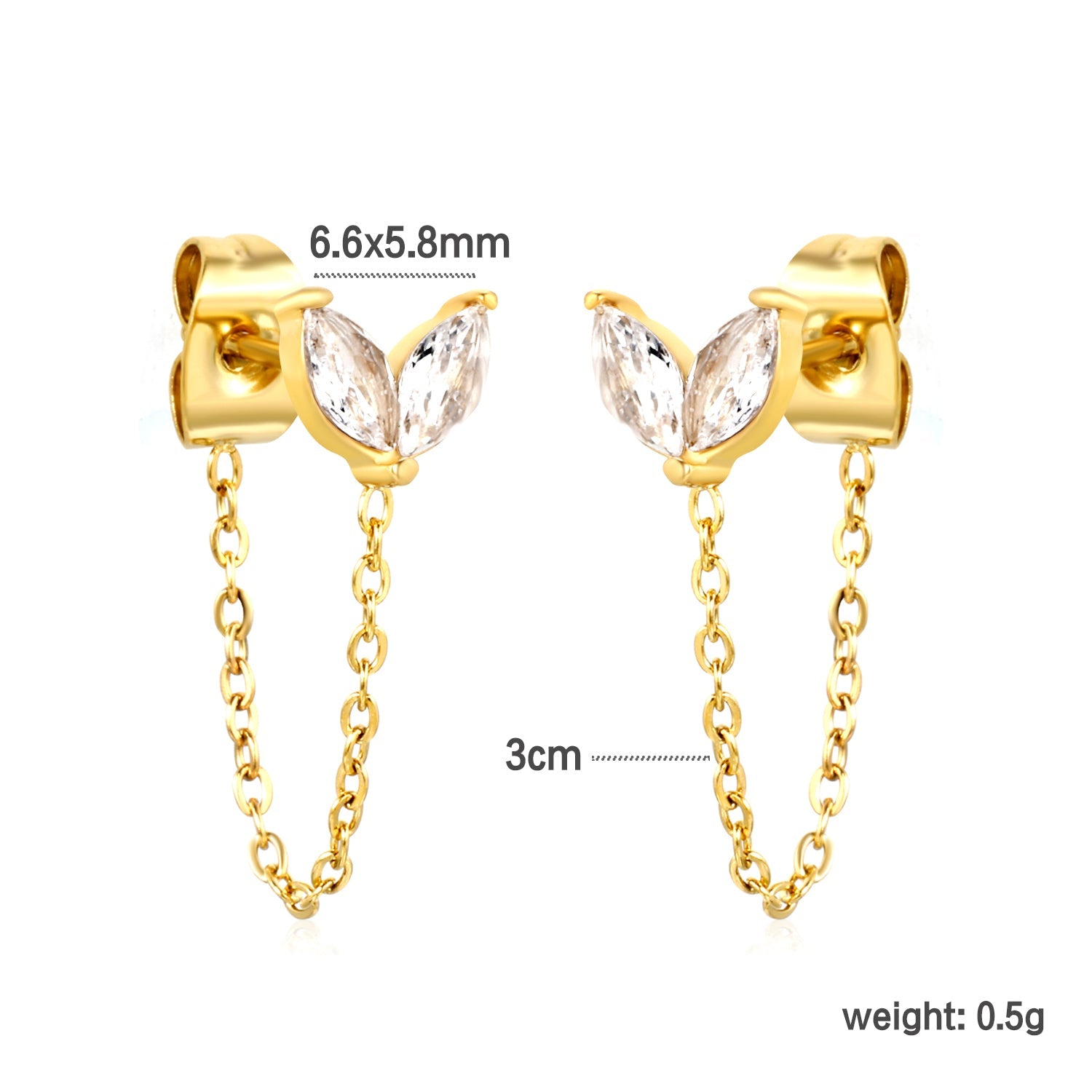 6.6*5.8mm small grass buds with white zirconium + 03 cross chain 30mm accessories earrings Gold color asonjewelry