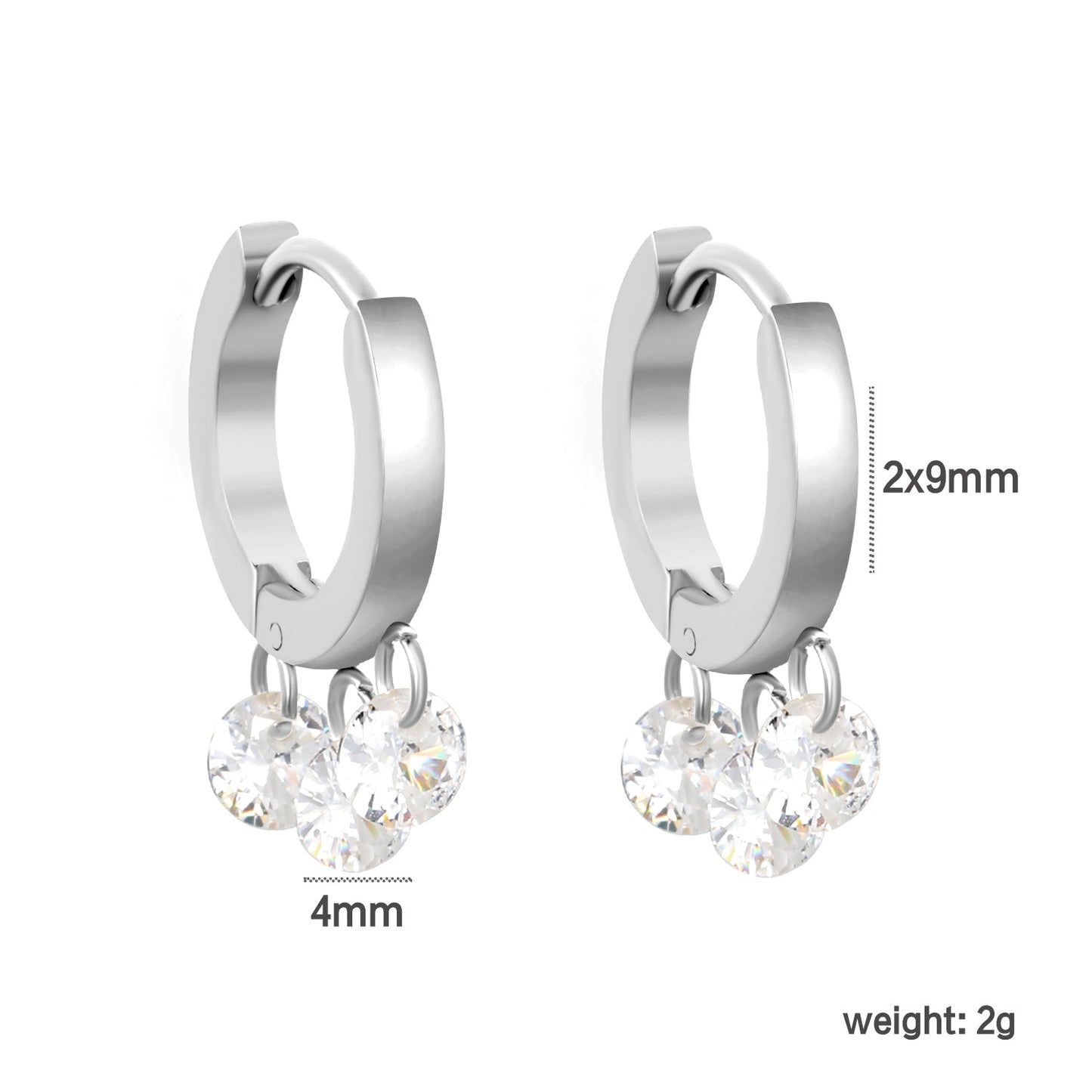 2*9mm spherical earrings + 3 4mm round white zirconium fittings gold color/steel color asonjewelry