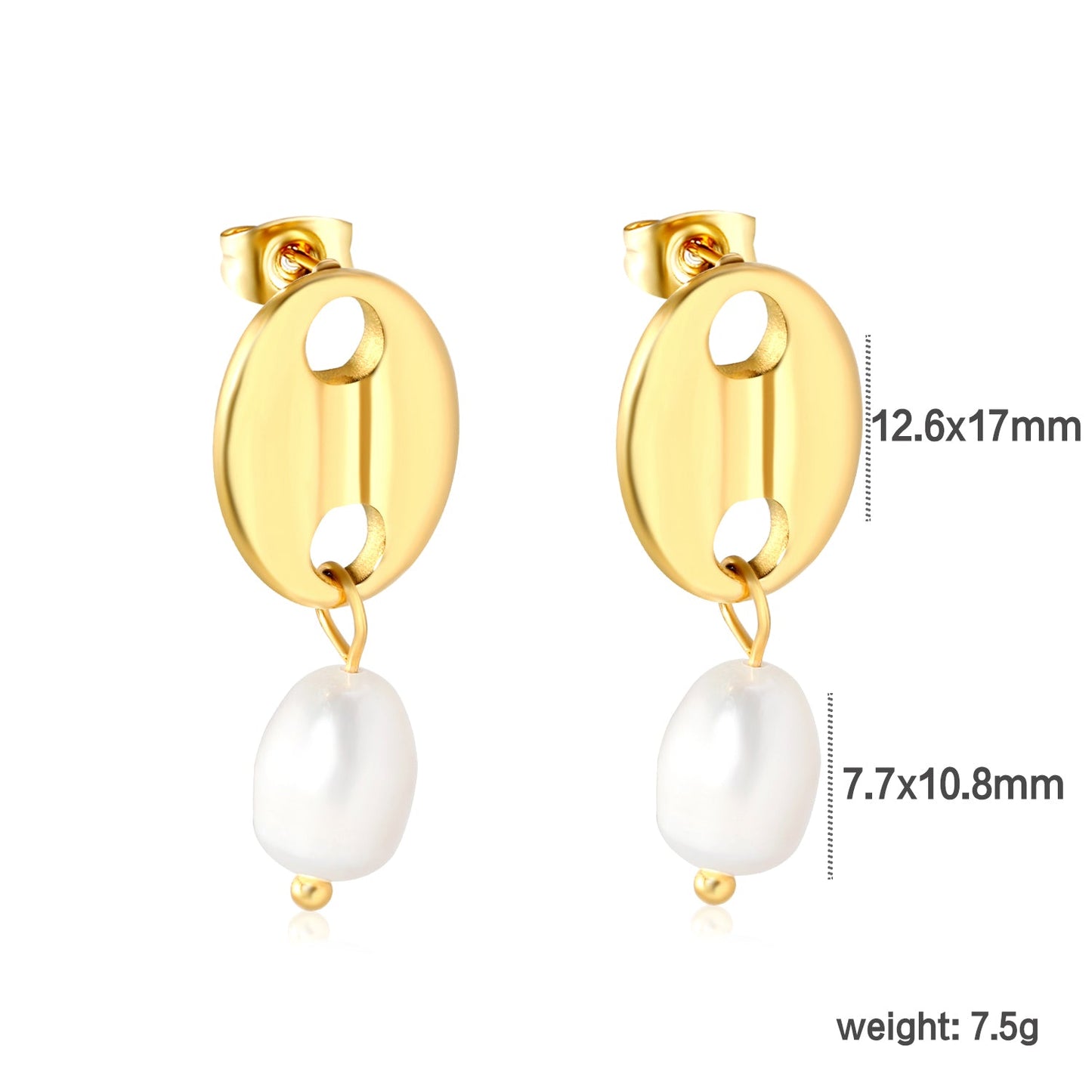 12.6*17mm pig nose + 7.7*10.8mm oval freshwater pearl accessories earrings gold color asonjewelry