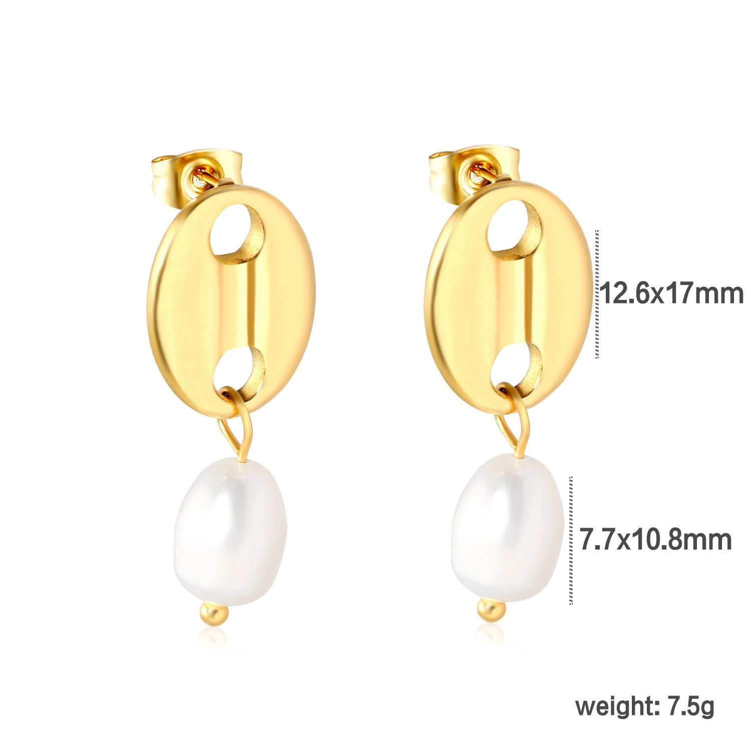 12.6*17mm pig nose + 7.7*10.8mm oval freshwater pearl accessories earrings gold color asonjewelry