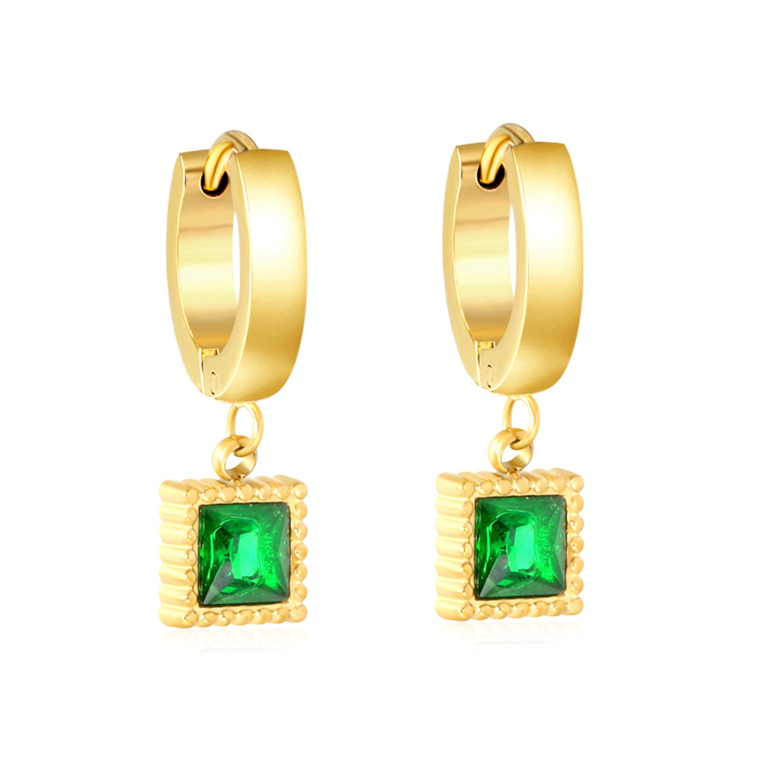 2*9mm I.D. spherical ear clips + 7.7mm square emerald zirconia fittings Earrings gold color asonjewelry
