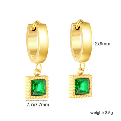 2*9mm I.D. spherical ear clips + 7.7mm square emerald zirconia fittings Earrings gold color asonjewelry