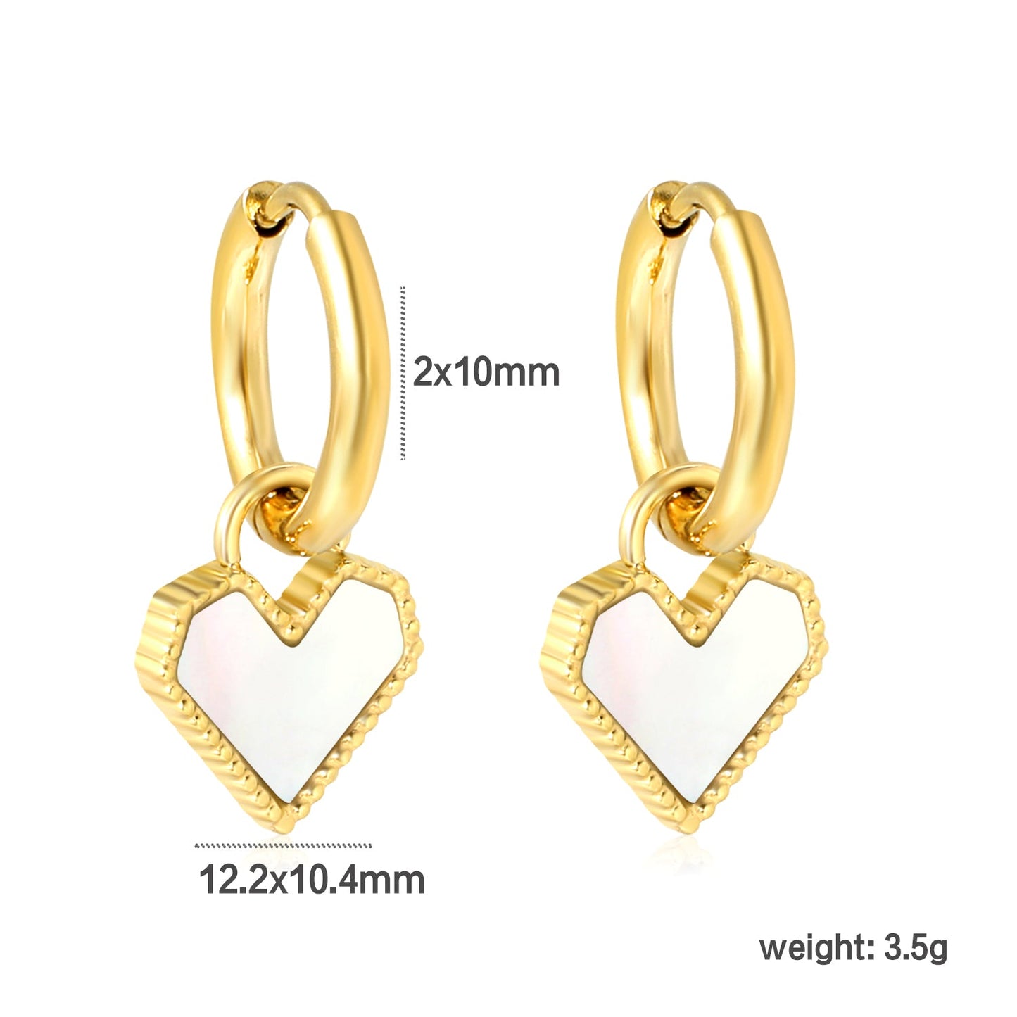 2*10mm I.D. earrings with 12.2*10.4mm heart shaped sticky white/black/red shell fittings Gold color asonjewelry
