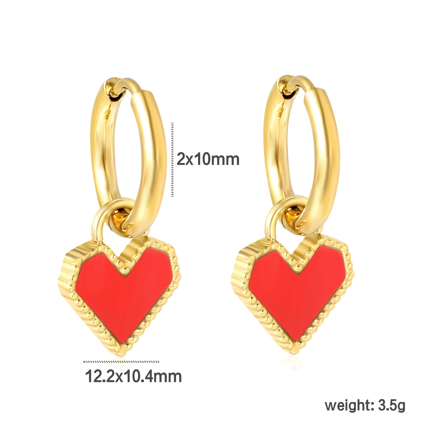 2*10mm I.D. earrings with 12.2*10.4mm heart shaped sticky white/black/red shell fittings Gold color asonjewelry