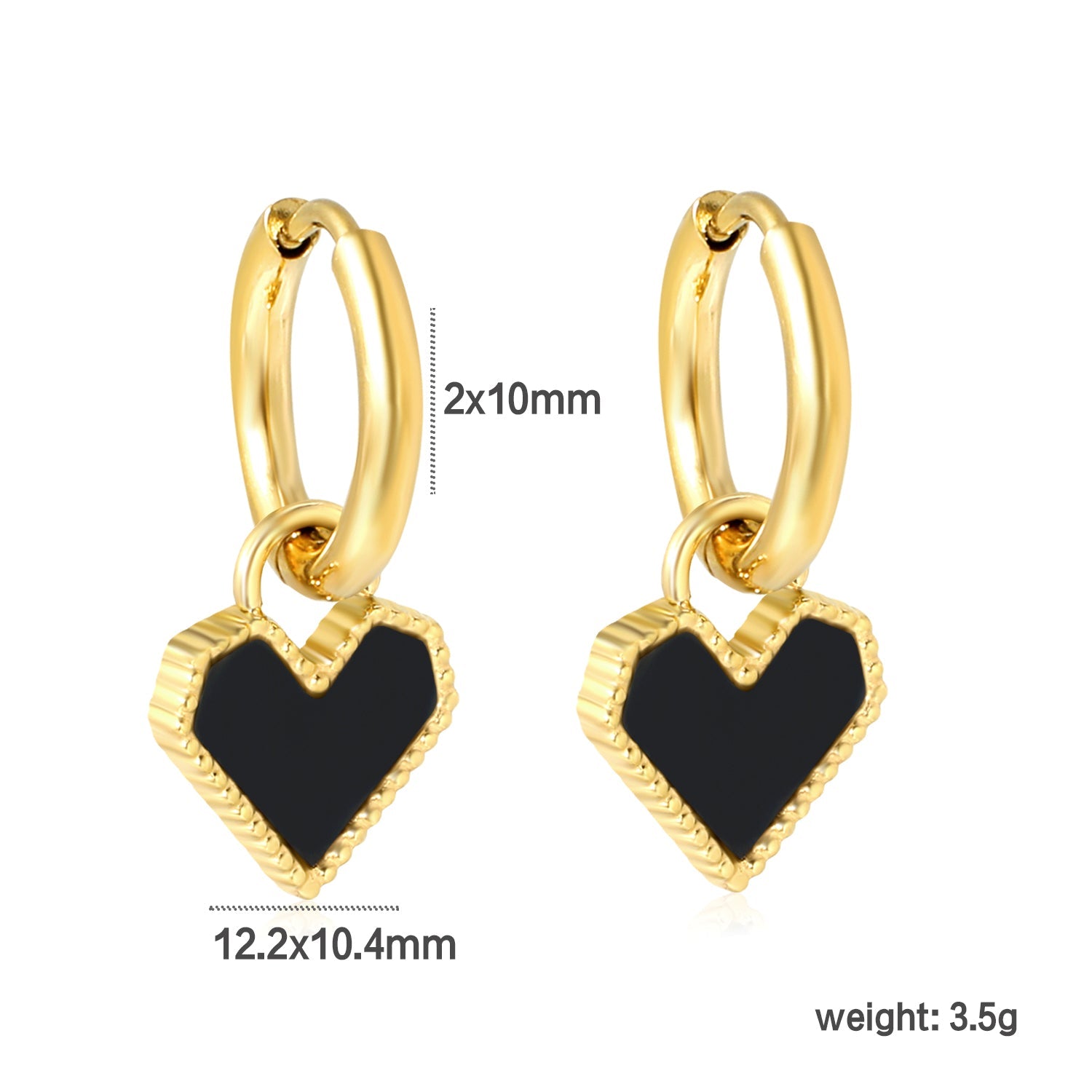 2*10mm I.D. earrings with 12.2*10.4mm heart shaped sticky white/black/red shell fittings Gold color asonjewelry