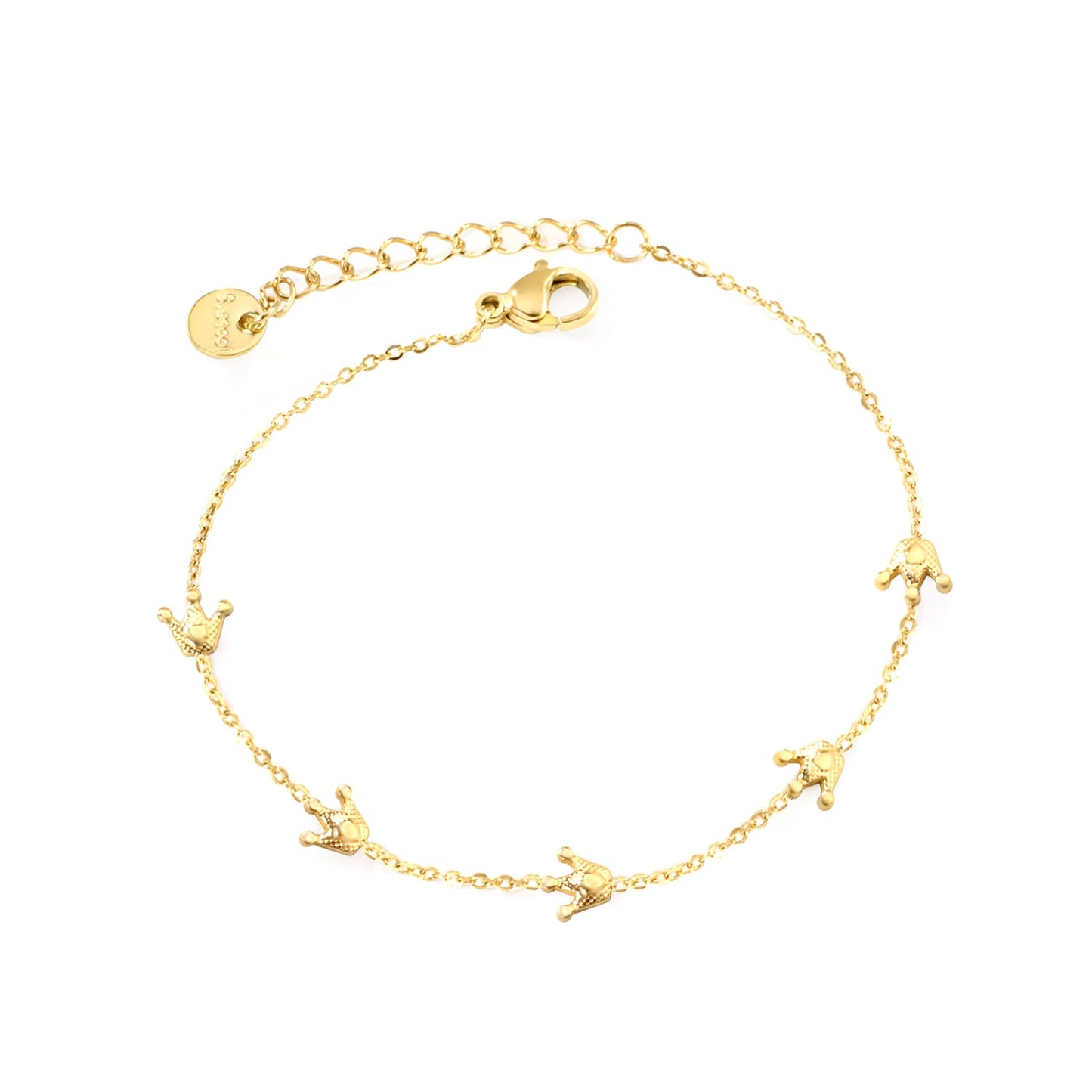 6*5.6mm Crown Accessories 0.3Cross Chain*18+3cm+6mm Round Plaque Bracelet Golden asonjewelry