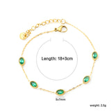 5*7mm Oval Shape Sticky Emerald Zirconium Fittings 0.3 Cross Chain*18+3cm+6mm Round Plaque Bracelet Golden